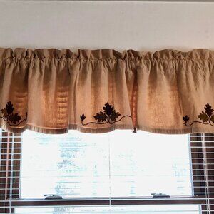 Traditional Rustic Beige Fall Autumn Leaves 45" Cotton Lined Window Valance